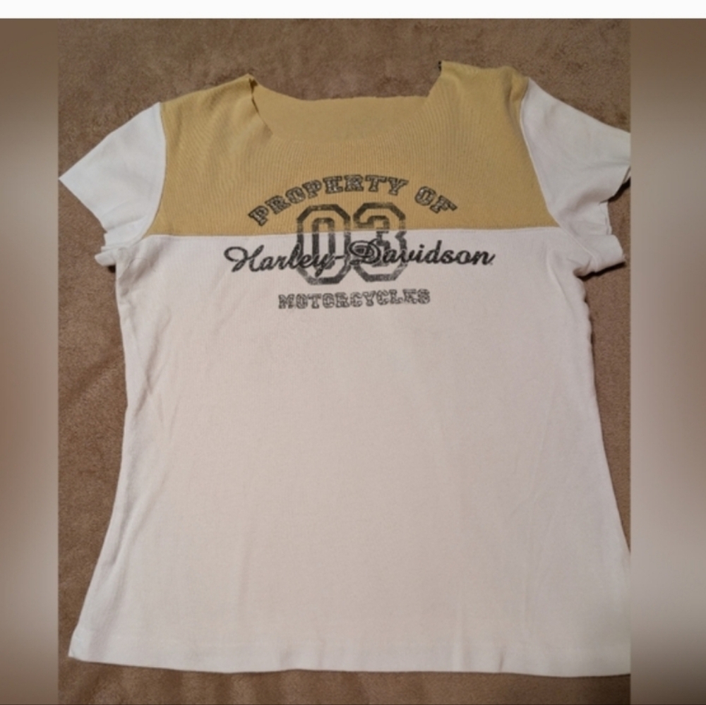 Vintage Authentic Harley-Davidson® Gold & White Tee & Rhinestones